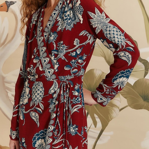 FARM Rio Red Floral Wrap Long Sleeve Dress - Picture 3 of 8